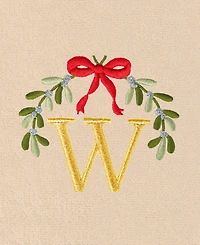 Linum Home Christmas Mistletoe Monogram Beige Embroidered Luxury Turkish Cotton Hand Towels, 2 Piece Set