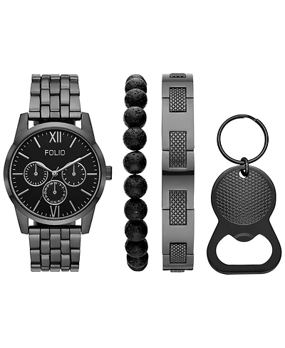 Folio Men's Quartz Three Hand Gunmetal Alloy Watch 42mm, Gift Set
