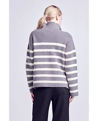 Women's Striped Half-Zip Sweater