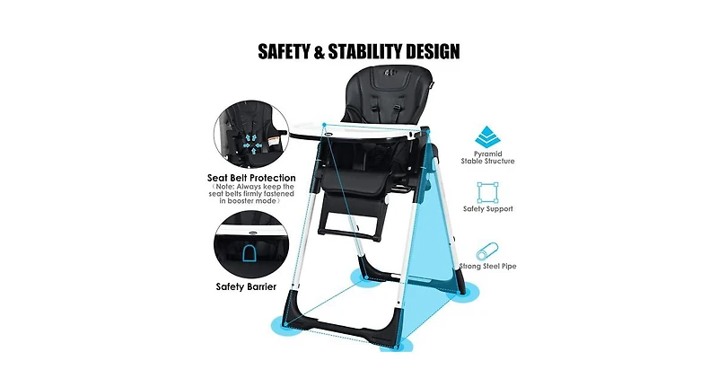 Slickblue Girls 4-in-1 High Chair Booster Seat with Adjustable Height and Recline