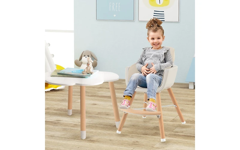 Slickblue Kids 3-in-1 Convertible Wooden High Chair with Cushion-Light Gray