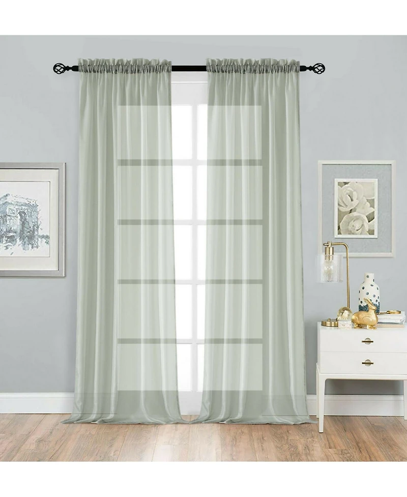 Kate Aurora 2 Pack Basic Home Rod Pocket Sheer Voile Window Curtains