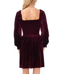 1.state Women's Velvet Smocked Bodice Long Sleeve Dress