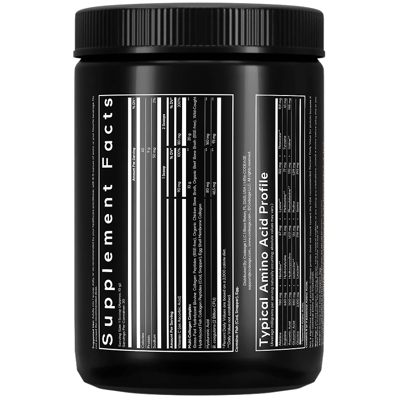 Codeage Multi Collagen Peptides Powder + Probiotics Black Edition, Vitamin C, Hyaluronic Acid Powder Supplement, Grass-Fed, Hydrolyzed, Zero Carbs, Ty