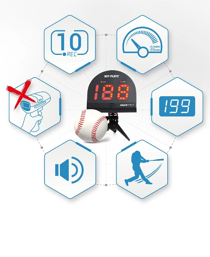 Net Playz Speed Radar, Multi-Sports Personal Speed Radar Detector Gun, Measurement Baseball Pitching, Bat Swinging and Soccer Shooting Speed