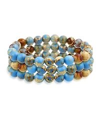 Bling Jewelry Stackable Set Of 3 Natural Stone Round Bead 8MM Multi Strand Stretch Bracelet