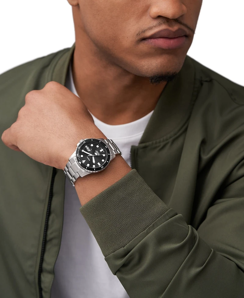 Fossil Men's Blue Dive Three-Hand Date Silver-Tone Stainless Steel Watch 42mm