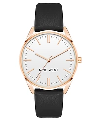 Nine West Women's Quartz Black Faux Leather Band Watch