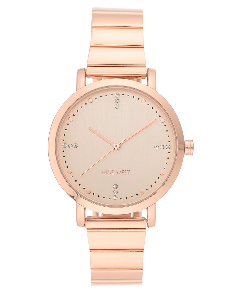 Nine West Women's Quartz Rose Gold-Tone Stainless Steel Cut Edge Bracelet Watch, 36mm