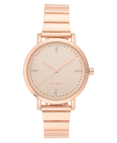 Nine West Women's Quartz Rose Gold-Tone Stainless Steel Cut Edge Bracelet Watch, 36mm
