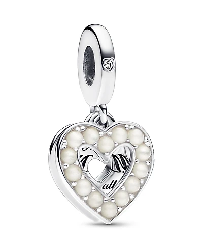 Pandora Mixed Stone Pearlescent White Heart Double Dangle Charm