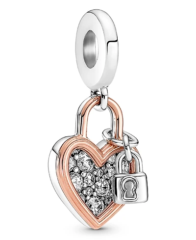 Pandora Cubic Zirconia Heart Padlock Double Dangle Charm
