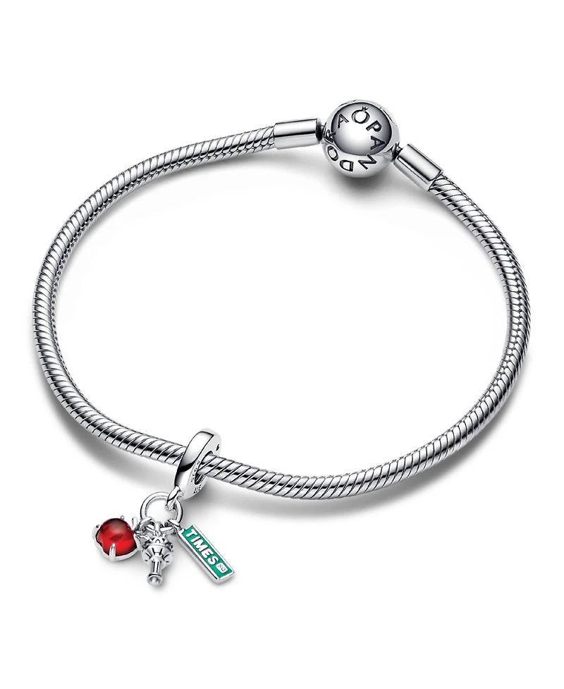 Pandora Sterling Silver Nyc Apple, Torch and Street Sign Triple Dangle Charm