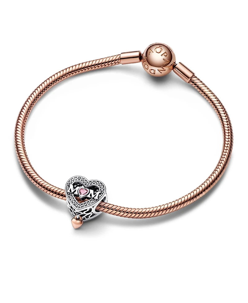 Pandora Cubic Zirconia Two-Tone Openwork Mom Heart Charm