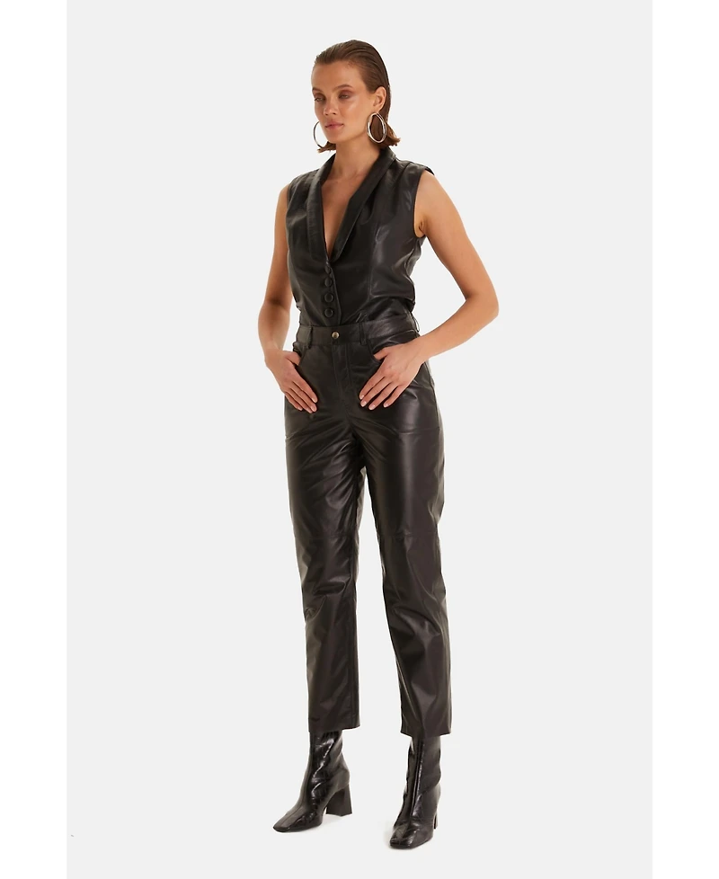 Furniq Uk Women's Leather Fashion Pants, Black