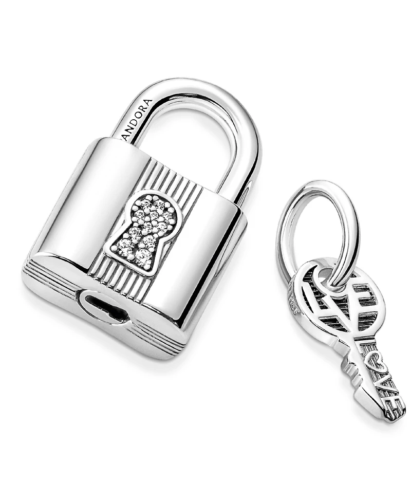 Pandora Cubic Zirconia Padlock and Key Dangle Charm