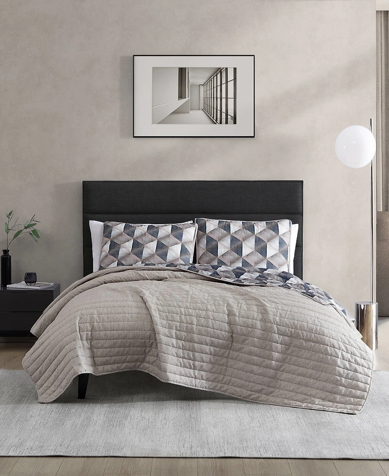 Kenneth Cole New York Gridwork Reversible 3 Piece Quilt Set