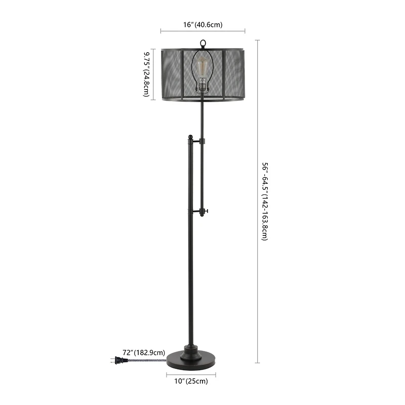 Jonathan Y Noah Modern Industrial Iron Height Adjustable Led Floor Lamp