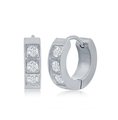 Stainless Steel 13mm Huggie Hoop Cz Earrings