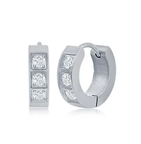Stainless Steel 13mm Huggie Hoop Cz Earrings