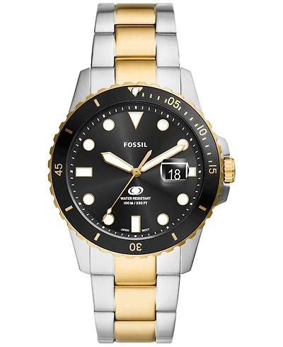 Fossil Men's Blue Dive Three-Hand Date Two-Tone Stainless Steel Watch 42mm