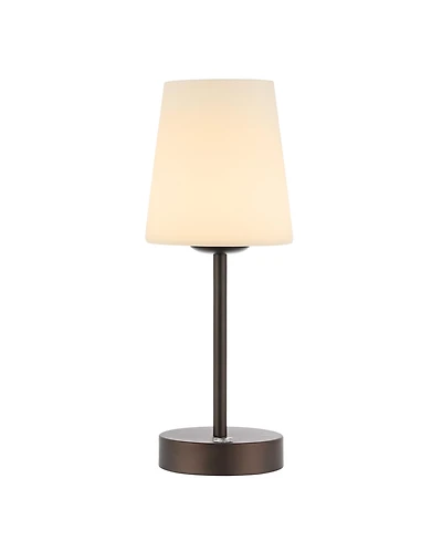 Jonathan Y Carson 12.75" Bohemian Farmhouse Iron Rechargeable Integrated Portable Led Table Lamp, Oil Rubbed Bronze/White