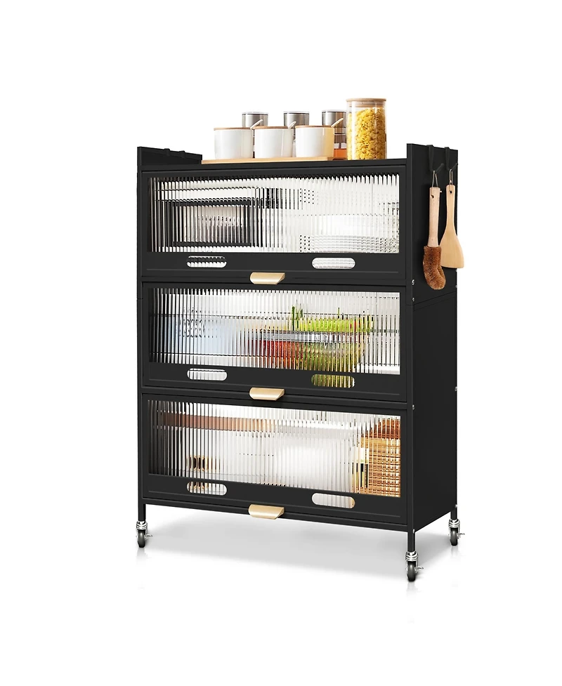 Mega Casa 3 Door Accent Cabinet, 4 Tier Kitchen Organizer Shelf, White
