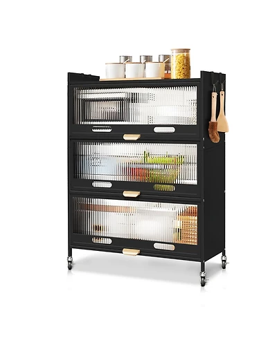 Mega Casa 3 Door Accent Cabinet, 4 Tier Kitchen Organizer Shelf, White