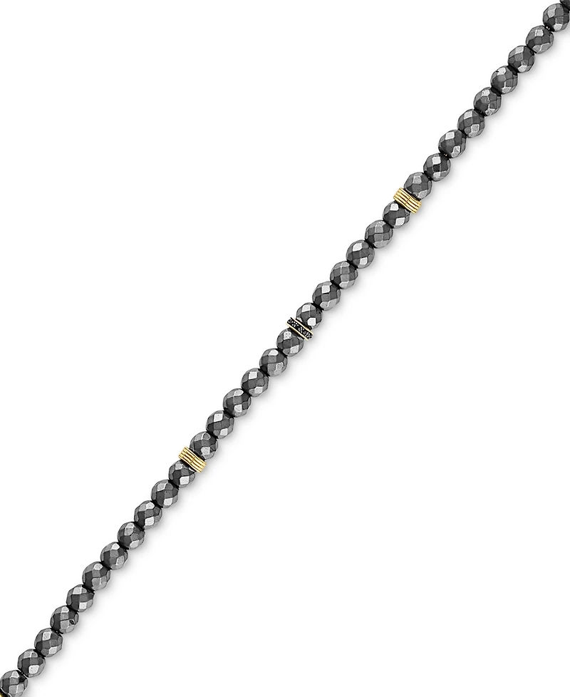 Esquire Men's Jewelry Hematite Bead & Black Diamond Bracelet (1/20 ct. t.w.) in 14k Gold-Plated Sterling Silver, Created for Macy's