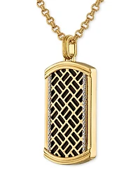 Esquire Men's Jewelry Onyx & Diamond (1/4 ct. t.w.) Brick Pattern Dog Tag 22" Pendant Necklace in 14k Gold-Plated Sterling Silver, Created for Macy's