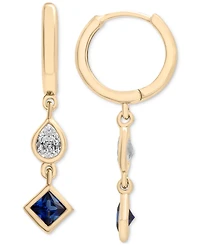 Lab-Grown Blue Sapphire (1/2 ct. t.w.) & Lab-Grown White Sapphire (1/3 ct. t.w.) Dangle Huggie Hoop Earrings in 14k Gold-Plated Sterling Silver