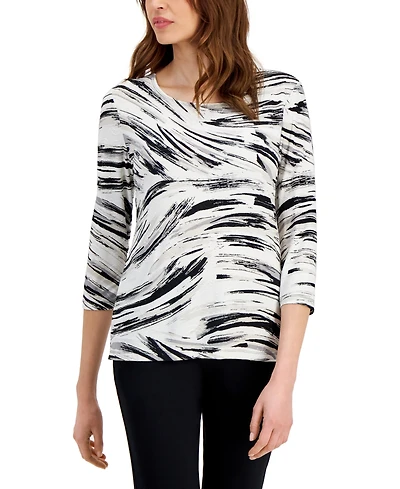 Jm Collection Women's Printed 3/4 Sleeve Jacquard Top, Exclusively at Macy's
