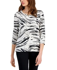 Jm Collection Women's Printed 3/4 Sleeve Jacquard Top, Exclusively at Macy's