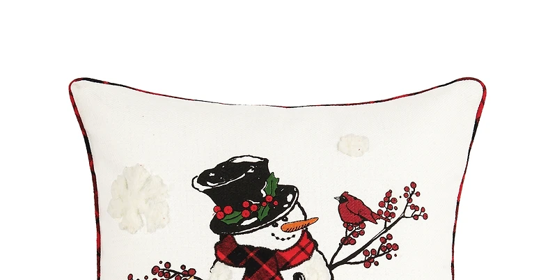 Snowman Cardinal Embroidered Throw Pillow