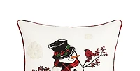 Snowman Cardinal Embroidered Throw Pillow