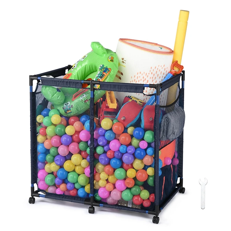 Yescom 37"x24"x35" Mesh Pool Storage Bin Rolling Cart Organizer Metal Frame Color Opt