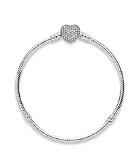 Pandora Moments Cubic Zirconia Pave Heart Clasp Snake Chain Bracelet