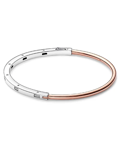 Pandora Signature 14K Rose Gold-Plated and Sterling Silver Two-Tone I-d Pave Bangle Bracelet