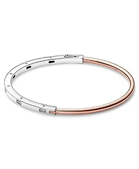 Pandora Signature 14K Rose Gold-Plated and Sterling Silver Two-Tone I-d Pave Bangle Bracelet