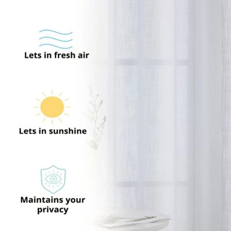 Abbey Faux Linen Textured Semi Sheer Privacy Sun Light Filtering Transparent Window Grommet Long Thick Curtains Drapery Panels For Bedroom Living Room 2 Panels