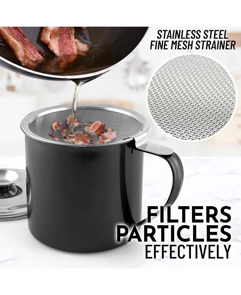 Stainless Steel Bacon Grease Container With Strainer