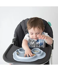 Kushies Toddler Silicone Divided Suction Plate, Unbreakable, Microwave Safe, Blue Car
