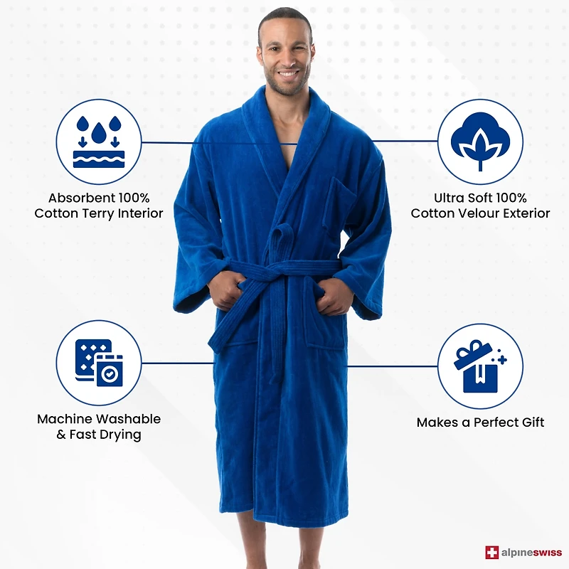 Alpine Swiss Pure Cotton Men Terry Cloth Bathrobe Super Absorbent Hotel Spa Robe