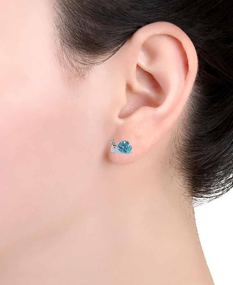 Blue Crystal Pave Snail Stud Earrings in Sterling Silver
