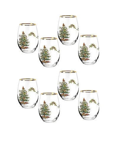 Spode Christmas Tree Stemless Wine Glasses, Set of 8