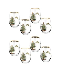 Spode Christmas Tree Stemless Wine Glasses, Set of 8