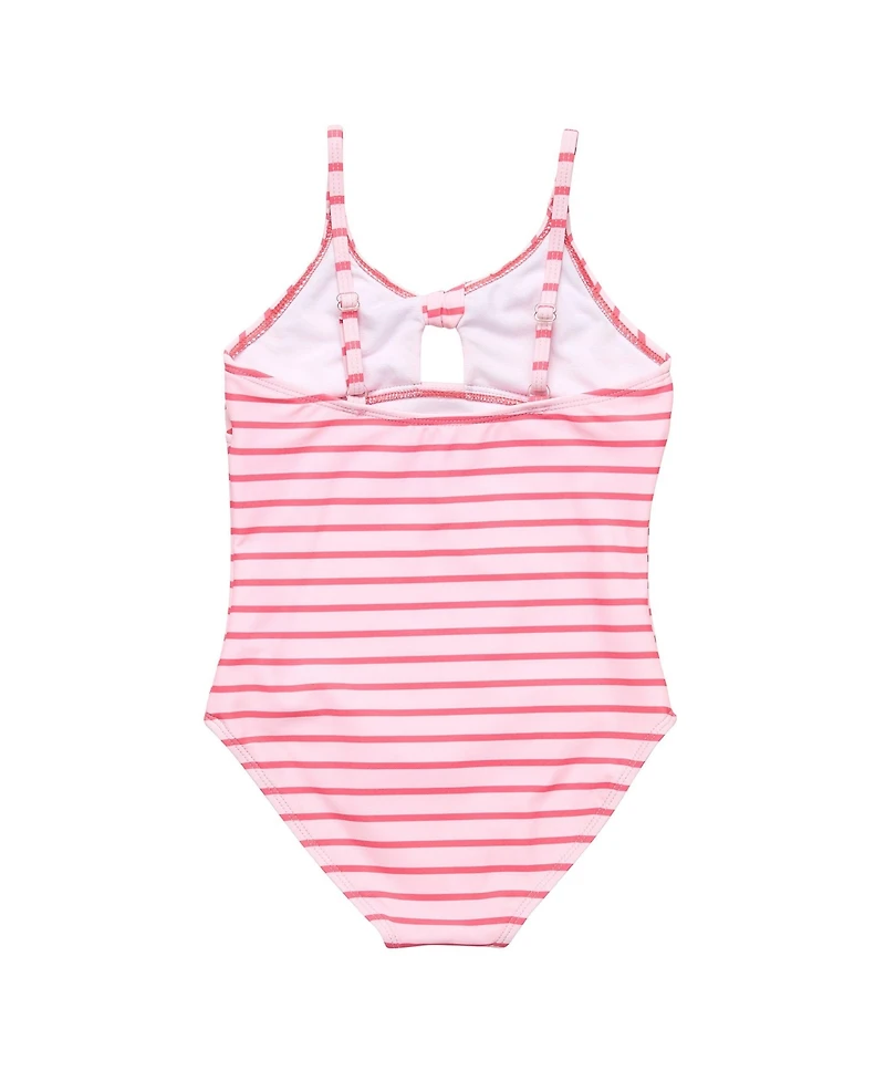 Toddler, Child Girls Coral Stripe Sustainable Bow Swimsuit