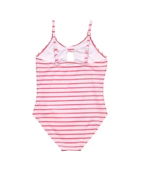 Toddler, Child Girls Coral Stripe Sustainable Bow Swimsuit