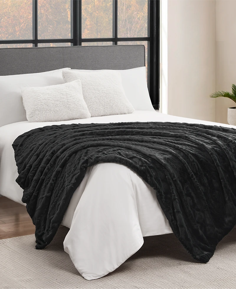 Lucky Brand Embossed Cable Faux Fur Throw, 50" x 70"