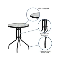 23.75" Round Tempered Glass Metal Table With Smooth Ripple Design Top